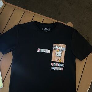 Black Graphic Tee with Cartoon Print